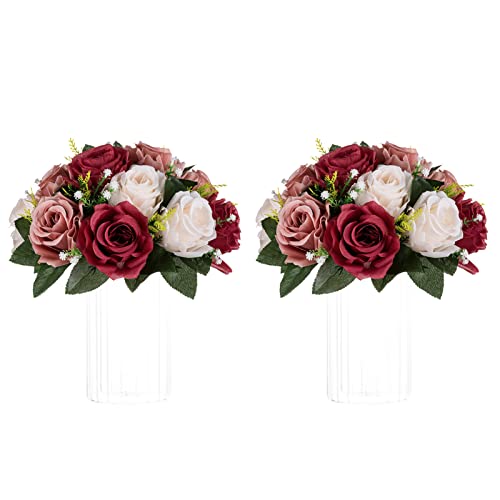 Image of NUPTIO Artificial Flower Centrepieces for Tables: Fake Rose Balls, 2 Pcs