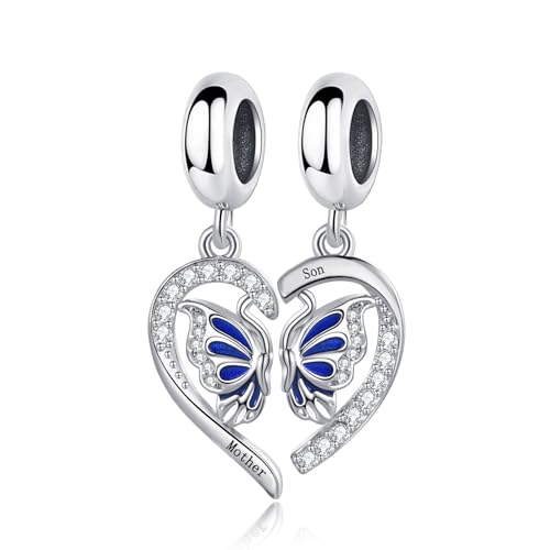 Butterfly Heart Charm Compatible with Pandora Bracelet for Mom Daughter Sister