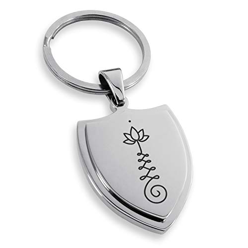 Stainless Steel Sacred Lotus Unalome Shield Keychain Keyring