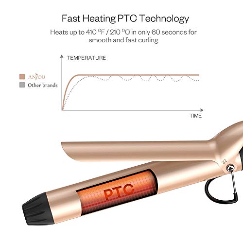 Anjou Curling Iron 1.25 inch with Tourmaline Ceramic Coating, Hair Curling Wand with Anti-scalding Insulated Tip, Hair Salon Curler Waver Maker (200 °F to 410 °F - For All Types of Hair)