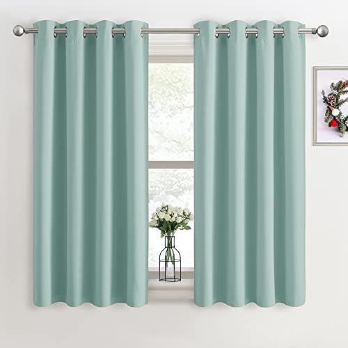 PONY DANCE Tende per Interni Corte - Tende Cameretta Bambini ad Occhiello Tende Salone Tenda Oscurante da Interno Tende Salotto Moderne 2 Pezzi L 117 x A 137 cm, Verde Chiaro