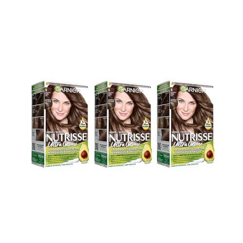 3 x GARNIER Nutrisse Ultra Crème Sin Siliconas Coloración Permanente Nutritiva 5.0 CASTAÑO CLARO