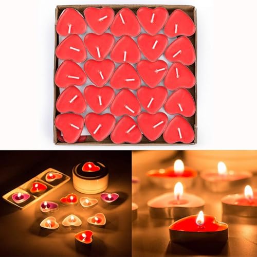Lot de 50 bougies parfumées en forme de cœur décoratives pour fête, anniversaire, proposition, mariage, fête, 3,8 x 3,8 x 1 cm (rouge)