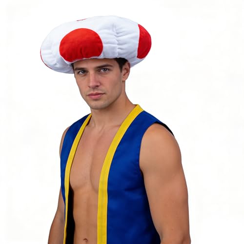 DressVoguer Mushroom Costume Accessory Kit - (Mushroom Hat+Top) Suitable for Halloween and Parties (Large)
