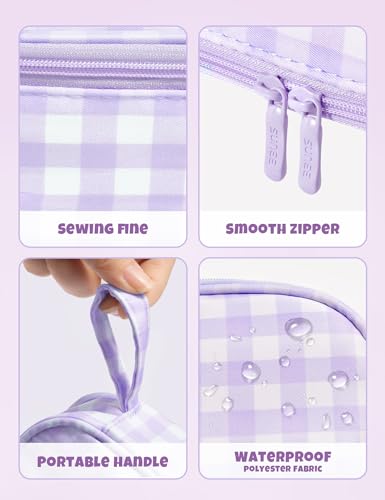 Image of SUNEE Cute Pencil Case, Large Colored Pencil Pouch, Aesthetic Pen Bag with Zipper, Kawaii Stationery Storage and Organizer, School Supplies for Teen and Adult, Boys & Girls, Purple Checkered