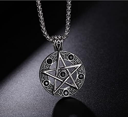 Star Pentagram Pentacle Pagan Necklace Wiccan Witch Gothic Stainless Steel Pendant with 24 inch Chain - Image 2