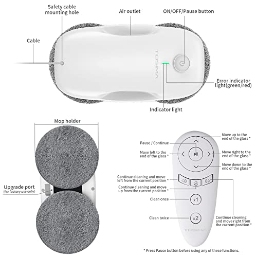 Miniatura 8 de Tosima Robot Limpiacristales, Robot Limpieza De Ventanas Electrico, Sistema De Seguridad, Navegación Inteligente, Control Remoto, Para Todas Las Superficies Lisas, Con 12 Trapo W2, White
