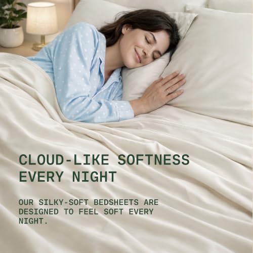 Image of TRUE BAMBOO Sheets Set King Size - 21 inch Extra Deep Pocket - Light Beige