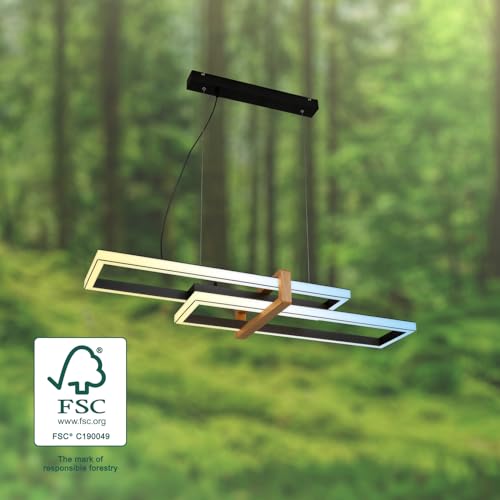 Suspension LED dimmable CCT télécommande veilleuse minuterie plafonnier bois salon - 4