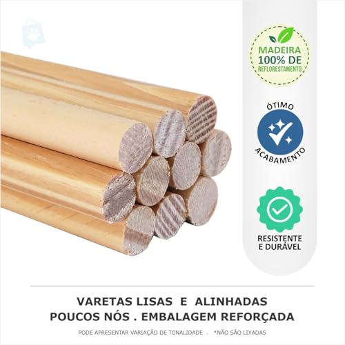 5 Cabos Bastão Poleiros Grosso Madeira Pinus 32mmx1m Liso Longo