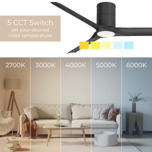 East Grove Home Delta 52in 3-Blade Smart Flush Mount Ceiling Fan 2700K-6000K CCT Tunable Range LED Light Kit with Matte Black Hardware in Matte Black Blades Works With iOS or Android App thumbnail 7