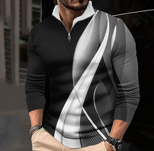 Men's T-Shirt Tops Fashion 3D Printed Long Sleeves 1/4 Zipper up Stand Collar Tees Shirts Pullover Sweatshirt Tops2