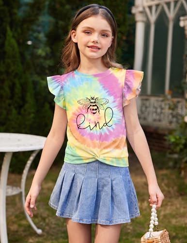 Image of Arshiner Girls Shirt - Short-Sleeve Twist Front T-Shirt for Girls with Cute Flying Sleeves - Summer Blouse Tunic Tee Tops