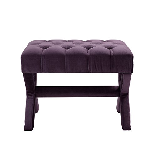 Inspired Home Louis Velvet Button Tufted Silver Nail-Head Trim X-Leg Ottoman, Plum #TOP1