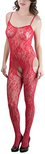 Image of ToBeInStyle Women's Bodystocking Crotchless Peek-A-Boo Fishnet Lace Bodysuit
