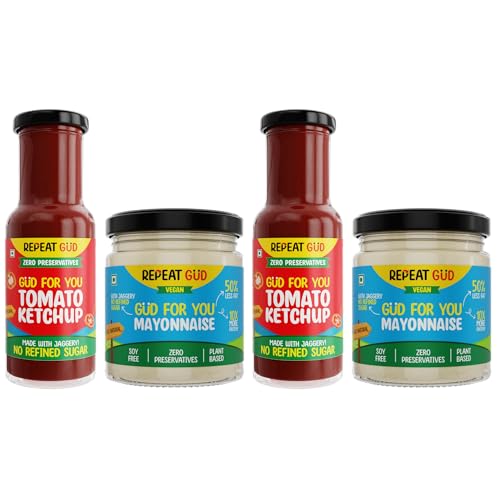 Image of REPEAT GUD Healthy Sauces (Tomato Ketchup, Mayonnaise) | No Refined Sugar, Made With Jaggery | No preservatives | GUD For Kids | 100% Natural Ingredients & Chemical free (Pack of 4)