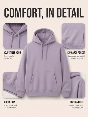 Image of Nobero Heavy Duty Oversized Solid Hoodie for Men | Hoodies for Men | Oversized Fit | Solid Colour | Thick Fleece Fabric | Drawstring Hood