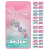 Heyhae Semi Cured Gel Nail Strips | No LED Lamp Needed | Pink, Rainbow | Easy Apply & Remove, Salon Quality | Includes 28 Strips, 2 Prep Pads, Nail File & Wooden stick - Hey, You're My Muse