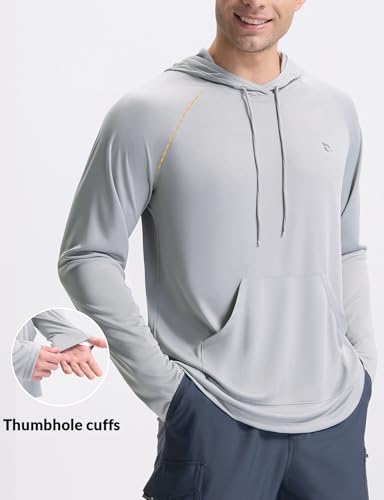 baleaf Men's Rash Guard with Kangaroo Pocket UPF 50+ Swim Shirts Long Sleeve Water Sun Protection Hoodie Swimsuit4