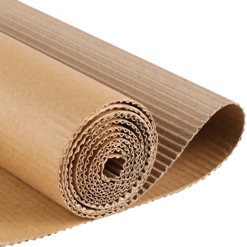Corrugated Cardboard Roll 66 x 17 Inches Corrugated Paper Single Face Thick Cardboard Roll for DIY Crafts Gift Packaging Moving Shipping Mailing Modeling and Packaging Pads(Brown)
