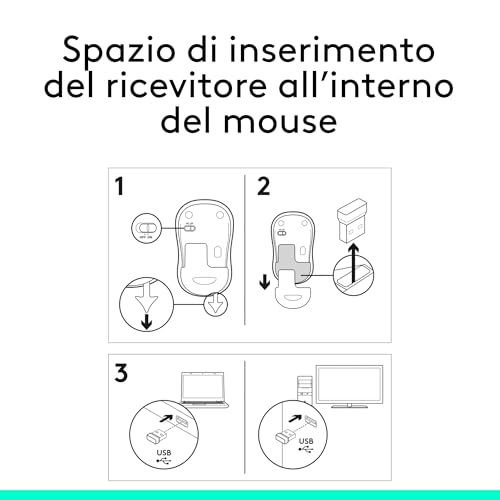 M185 Mouse Wireless, 2,4 GHz con Mini Ricevitore USB, Durata Batteria di 12 Mesi, Tracciamento Ottico 1000 DPI, Ambidestro, Compatibile con PC, Mac, Laptop - Grigio - Mouse gaming - Immagine 9