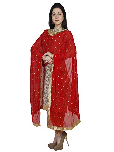 Dupatta Bazaar Woman's Embroidered Red Chiffon Dupatta