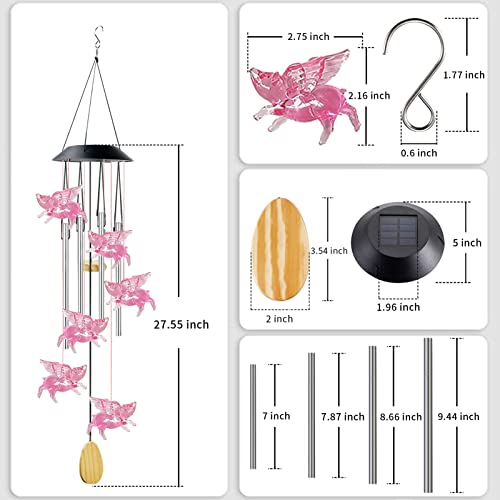 Aionasa Pig Solar Wind Chimes With 4 Music Aluminum Tubes, 7 Colors Changing Outdoor Waterproof Flying Pig Led Wind Bell, Patio Garden Yard Decor(Gifts For Dad,Mom, Women, Gardening Gifts) #TOP5