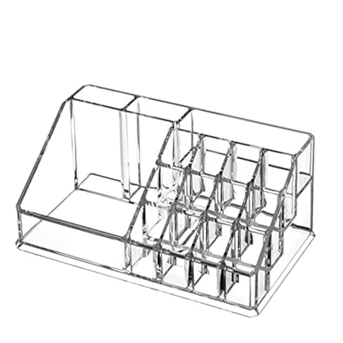 KW Collection Acrylic Makeup Organizer Cosmetic Storage Makeup Display Case Makeup Brush Holder Lipstick Dispenser Canister Bathroom Container (8.7x 5 x 3.2 in, 16 Partitions, Transparent)