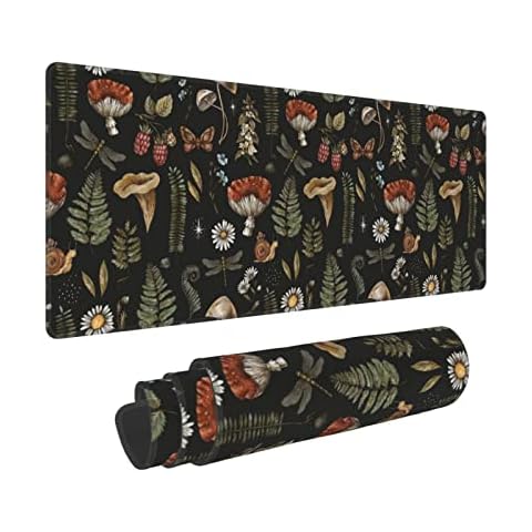 Wild Forest Mushrooms Mouse Pad Extra Large Gaming Mouse Pad for Desk,Keyboard Mouse Mat Desk Pad for Computer Laptop 31.5"X11.8" Non-Slip Rubber Base with Stitched Edges Cover