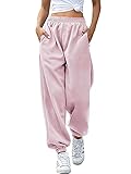 Love My Fashions Women's Joggers Plain Gym Sport Sweatpants Winters Tracksuit Jogging Bottoms Casual Baggy Pants Elastic Waist Cuffed Trousers with Pockets Baby Pink