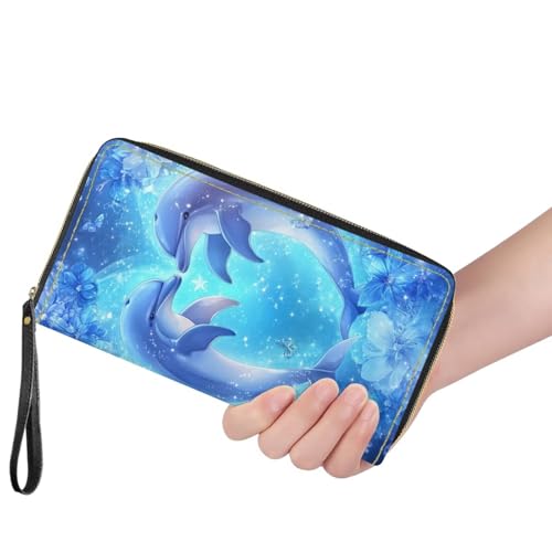 Women Clutch Wallet Heart Dolphin Floral Credit Card Holder Purse Long PU Leather Cash with Wristlet2