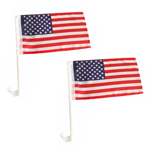 Ferianl 2PCS USA American Car Window Flag, 17' x 12' American Car Flag Embroidered Stars Flagpole...