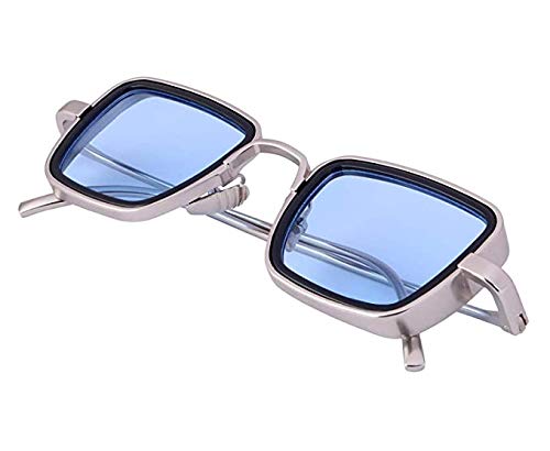 Rubazi® Unisex Sunglasses Kabir Singh Style Blue Color Lens, Silver Color Metallic Frame UV Protected