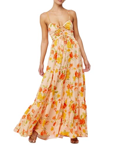 Women's Y2K Cami Long Dress Sleeveless Spaghetti Strap Cross Tie-up Front Floral Print Beach Dress