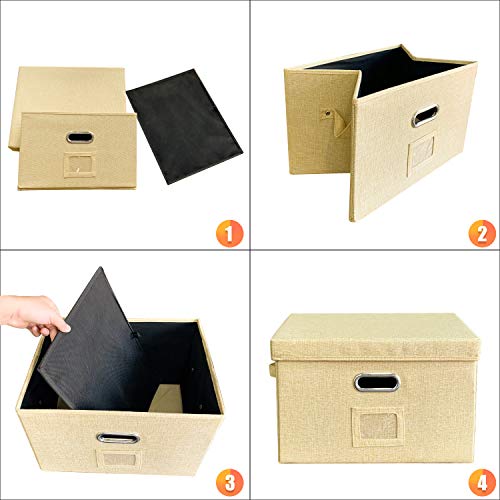 JSungo File Organizer Box Office Document Storage with Lid, Collapsible Linen Hanging Filing Organization, Home Portable Storage with Handle, Letter Size Legal Folder, Yellow - Thumbnail 7
