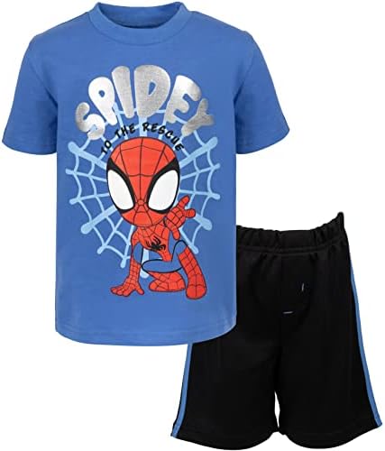 Marvel Spidey and His Amazing Friends Spider-Man Toddler Boys Graphic T-Shirt and Mesh Shorts Outfit Set Blue/Black 5T