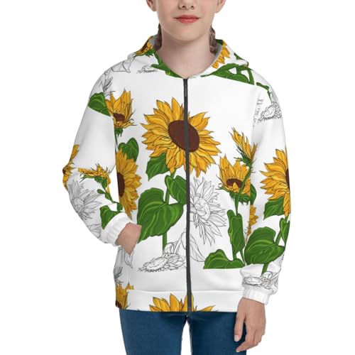 Plump Sunflower And Sketch Kids Pullover Hoodies Boys Zip Up Sweatshirts Girls Athletic Clothes with Pocket3