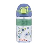 Nuby Thirsty Kids Flip-it Bolt Toddler Cup with Push-Button Locking Flip-Top, Free Flow Silicone Spout, Easy-Grip Band & Durable Base – Spill-Resistant Cup for Home or On-the-Go - Space