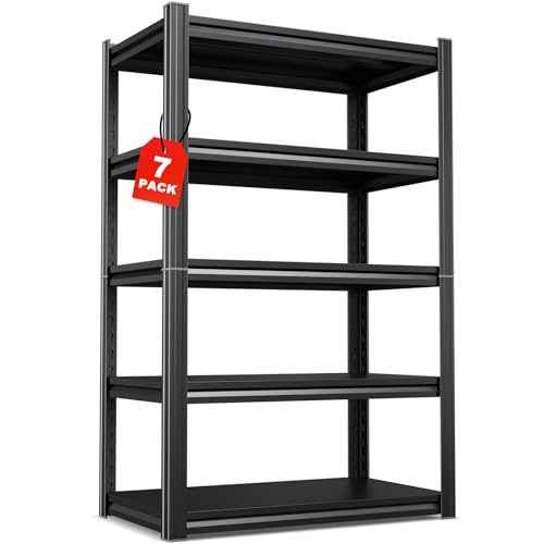 Image of Set of 7, 71 inchH Garage Shelving-2050LBS 5 Tier Storage Shelves,Adjustable Heavy Duty Metal Shelving Unit and Storage Large Rack,Utility Steel Shelf For Shop Warehouse Industrial Pantry 71 inchx35 inchx16 inch