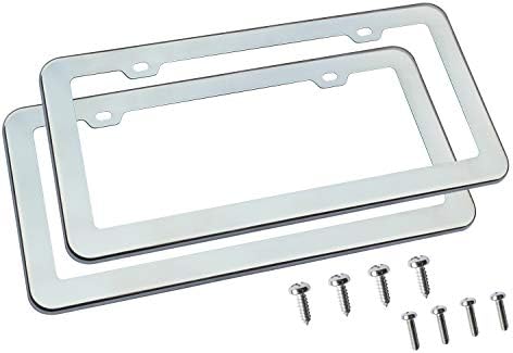 Creathome 2PCs Stainless Steel License Plate Frames with Mirror Polish Color