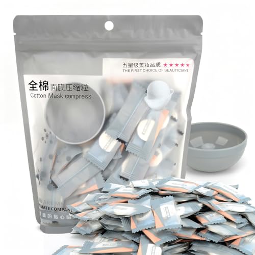 TinLeJa 100PCS Natural Pure Cotton Dry Compressed Facial Mask Sheet, DIY Facial Skin Care Great for Home and Travel, Disposable Mask Paper, Individually Packaged Like Candy