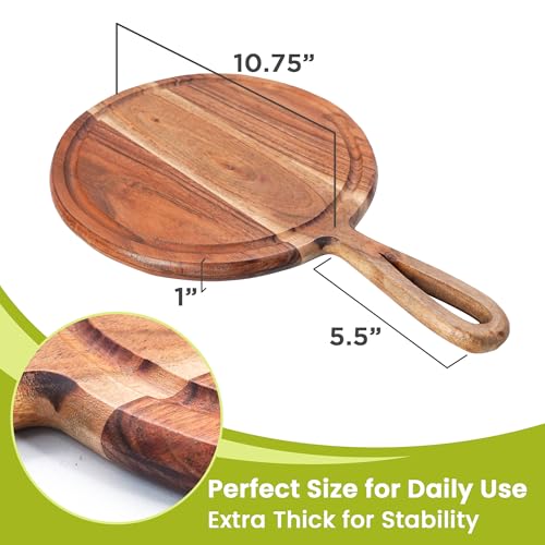Tabla de cortar redonda de madera de acacia con mango ergonómico miniatura 3
