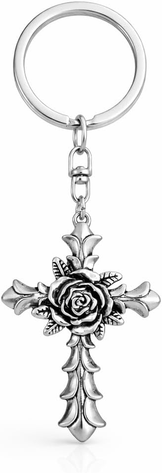 Cross Keychain – Rose Keychains Bag Charms for Women with Vintage Style, Cool Key Chains Car Keys Gifts for Colleagues, Teenages, Friends, Family, Girls