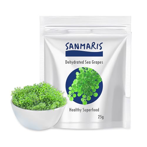 SANMARIS uvas de mar, deshidratadas, veganas, snack de algas, caviar verde, algas secas, pérdida de peso, crujiente (25 Gram)