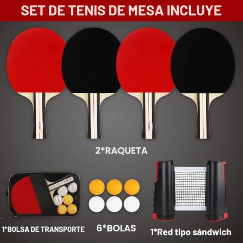 Miniatura 4 de Tosuto Sets De Ping Pong,2 Raquetas De Ping Pong,6 Pelotas,Red Retráctil Y Bolsa De Transporte,Set De Ping Pongs Portátil Para Principiantes Y Expertos,Ideal Para Juegos En Interiores Y Exteriores