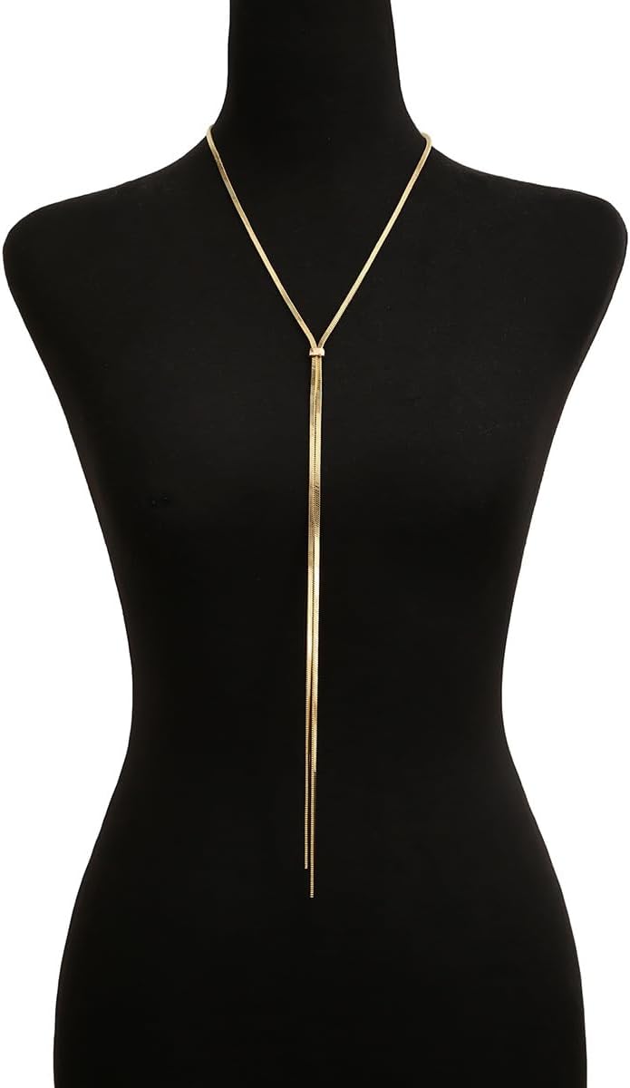 FUTIMELY Dainty Long Gold Necklace for Women,Thin Herringbone Chain Necklace,Long Lariat Necklace Body Jewelry - Image 5