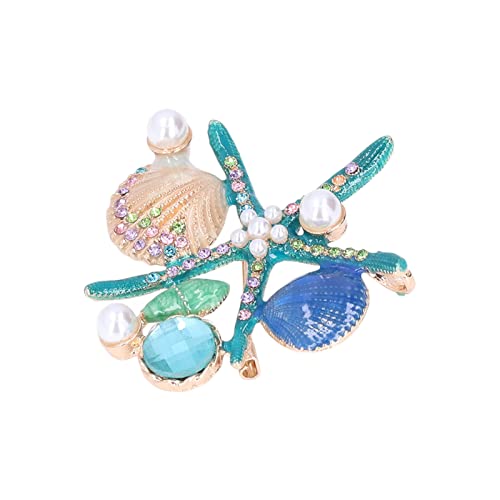 Image of Women Rhinestone Pearl Brooch, big Colorful sea starfish Brooch Pins Fancy Vintage Style shell Crystal Broches Dress Accessories Jewelry Boutonniere Corsage for Hat Bag Suit Tie Gift Wedding