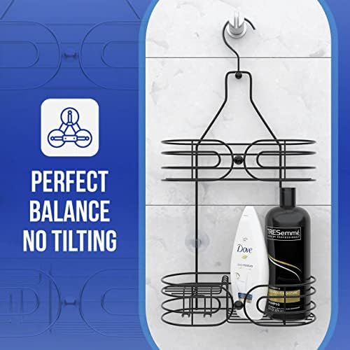 SKATCO Hanging Shower Caddy - 2-Tier Rust-Resistant Stainless Steel Shelves Chrome Rack Organizer Bathroom Basket Storage Holds Shampoo, Conditioner, Soap, Bath Sponge, Scrubs, Razors, - Black
