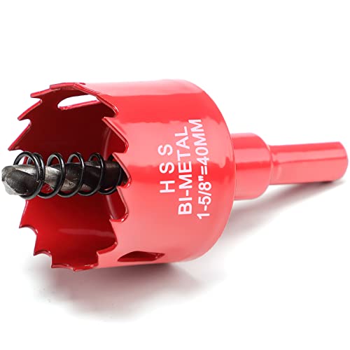 40mm Hole Saws Cutter, HSS Bi-Metal Drill Bit for Wood Plastic, UPVC, Fiberglass and Plasterboard, Red