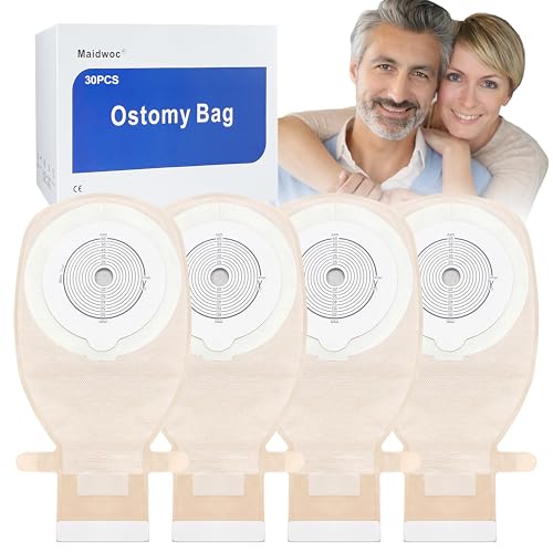 30 PCS Colostomy Bags, 15mm-65mm Ostomy Supplies, One-Piece Drainable Pouch for Lleostomy Stoma Care, Cut-to-Fit